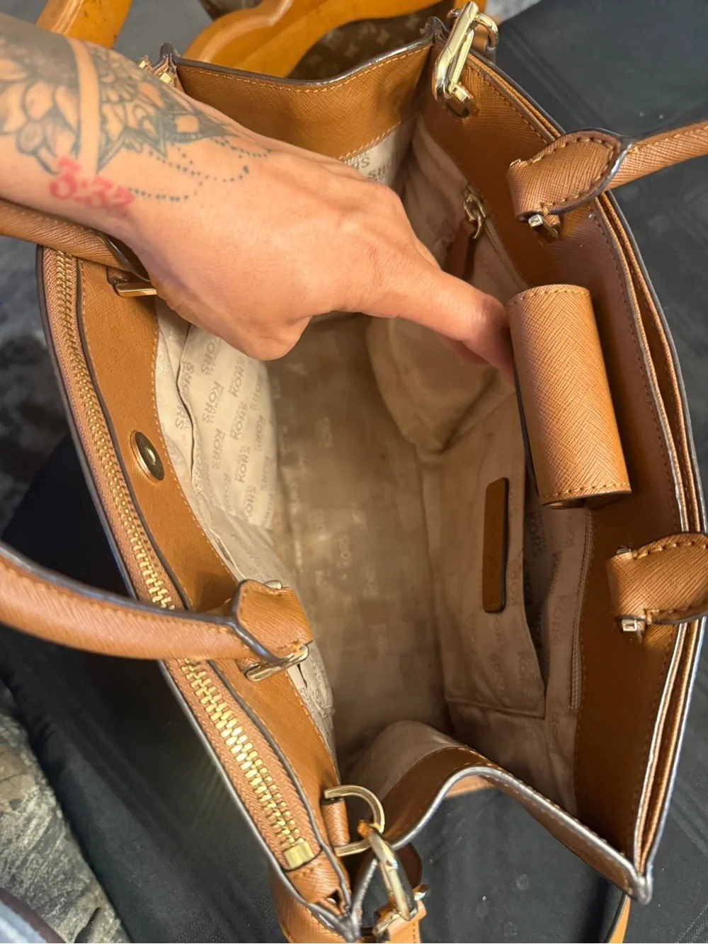 Michael Kors Cognac Saffiano Leather Satchel with Gold Accents